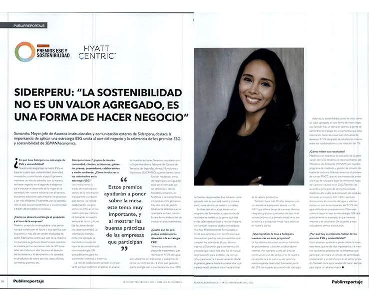 Entrevista a nuestra jefe de Asuntos Institucionales y Comunicación Externa, Samantha Meyer, en Revista Stakeholders